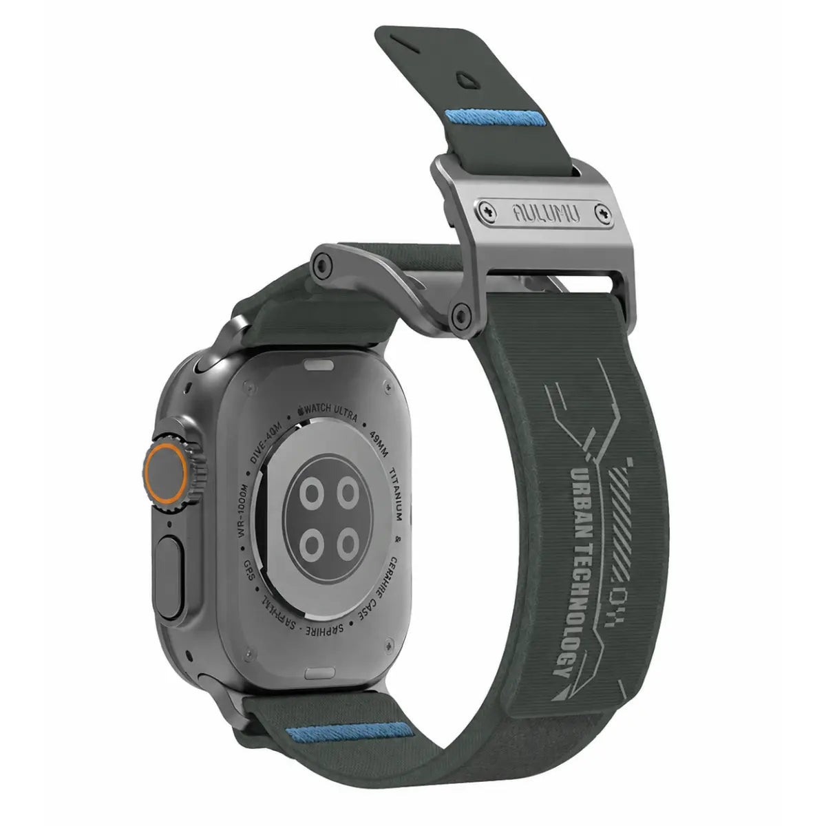 Aulumu A11 Mag Buckle Slim Band Gray on Apple Watch Ultra 49mm Back View