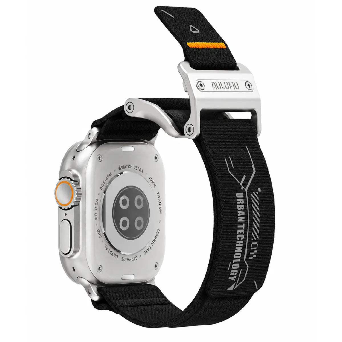 Aulumu A11 Mag Buckle Slim Band Silver Buckle on Apple Watch Ultra 49mm Back View