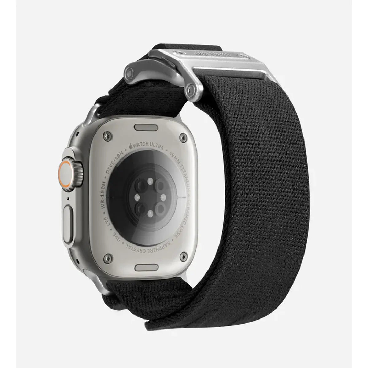 Aulumu A11 Mag Buckle Slim Band Silver Buckle on Apple Watch Ultra Rear Angle View