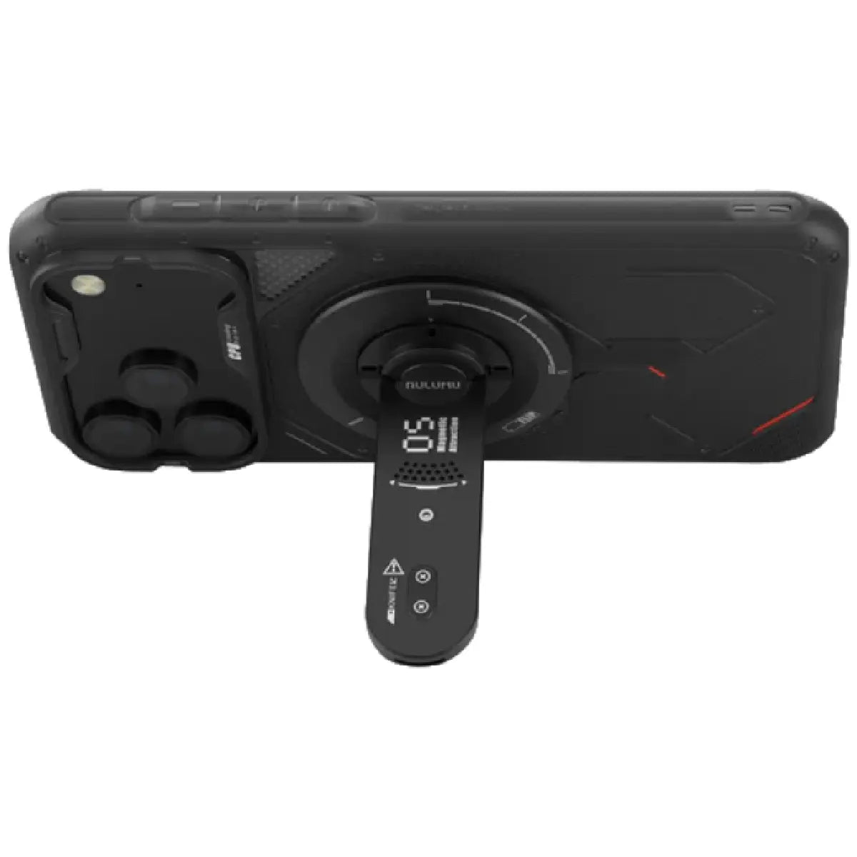 Aulumu G05 Air Magnetic Stand Black Attached to iPhone as Kickstand