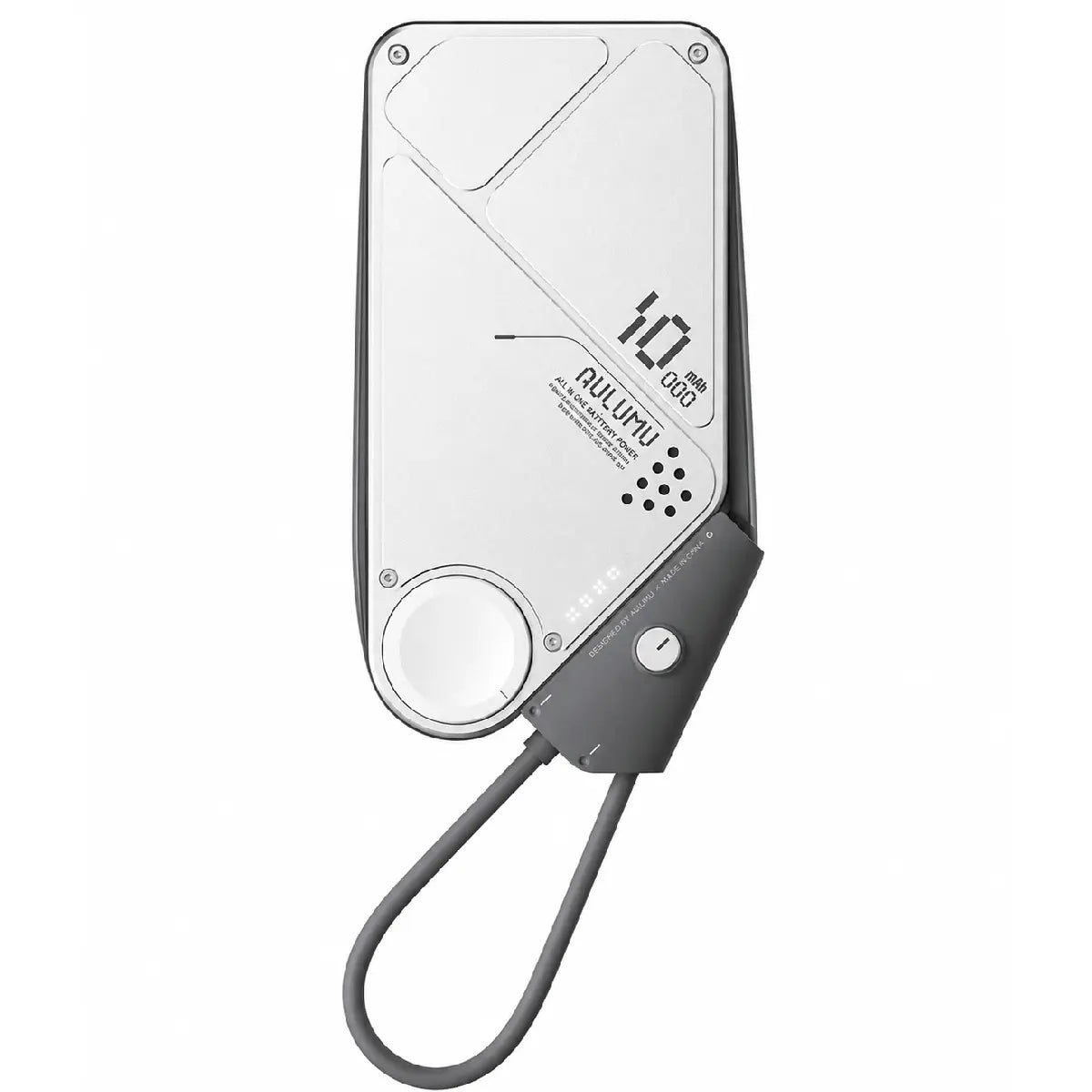 Aulumu M10 10000mAh Dual Mag Power Bank Silver Front View with Built In Cable
