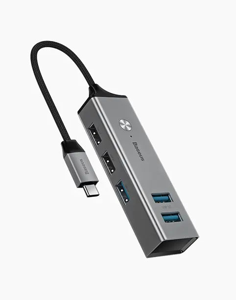 موزع بيسوس Cube بمنفذ USB-C بثلاثة منافذ USB 3.0 ومنفذي USB 2.0 باللون Grey