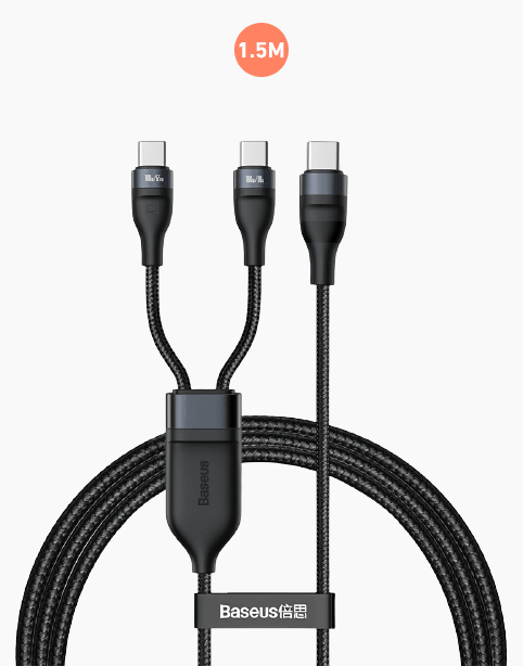 Baseus Flash Series 2 in 1 Fast Charging Data Cable Type-C to C+C 100W 1.5m black