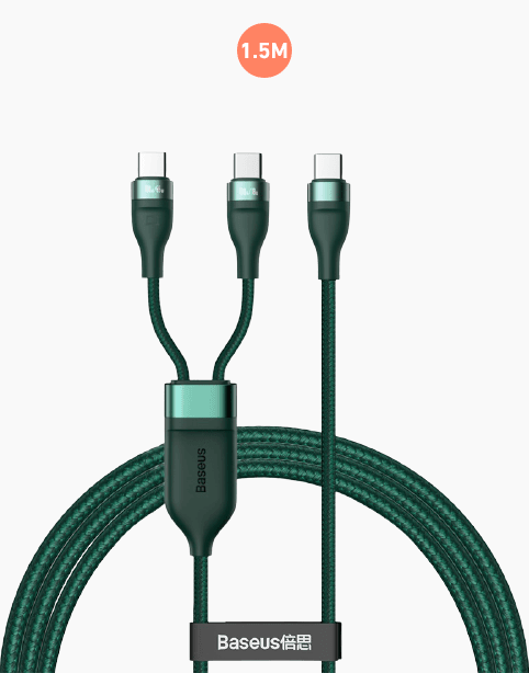 Baseus Flash Series 2 in 1 Fast Charging Data Cable Type-C to C+C 100W 1.5m green