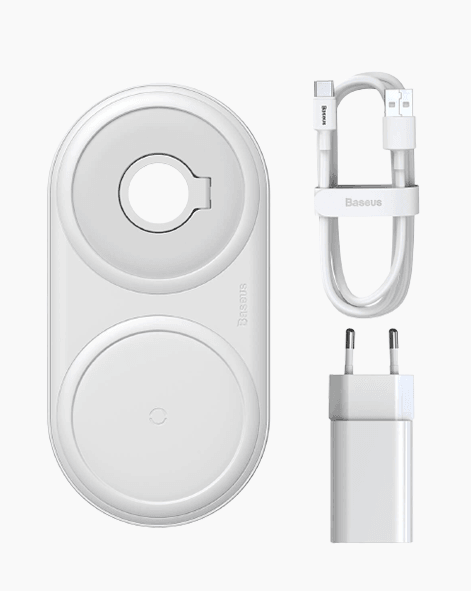 Baseus Planet 2in1Fast Wireless Charger + Watch Cable Winder - Baseus Planet 2in1Fast Wireless Charger + Watch Cable Winder - White Ennap.com