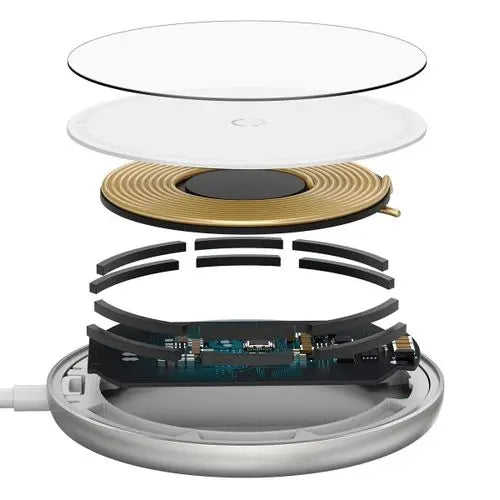 Baseus Simple Mini magnetic charger internal layers: glass, coil, magnets and aluminium shell