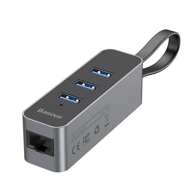 Baseus Steel Cannon Series HUB Adapter USB to 3*USB+RJ45 - Baseus Steel Cannon Series HUB Adapter USB to 3*USB+RJ45 - undefined Ennap.com