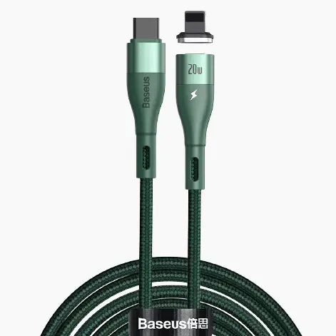 Baseus Zinc Magnetic Safe 20W PD Fast Charging Cable Type-C To iPhone/Lighting-Length: 1M-Color: Green--Ennap.com