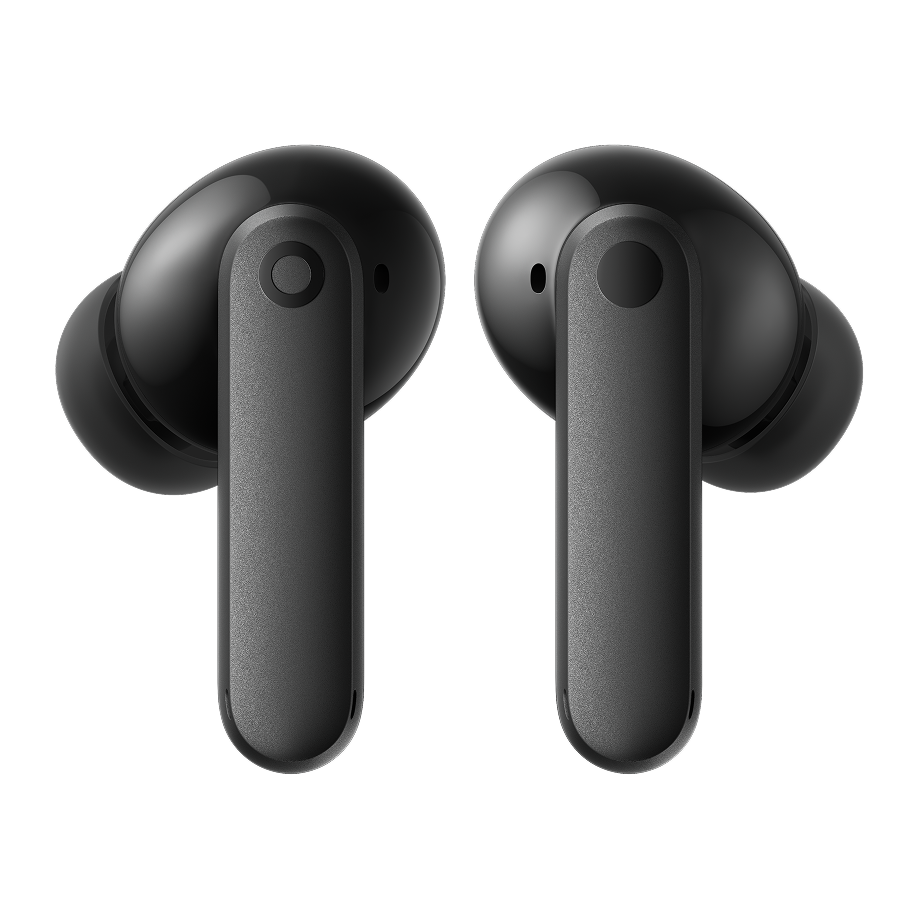 CMF Buds 2 earbuds in Dark Grey seen from the back