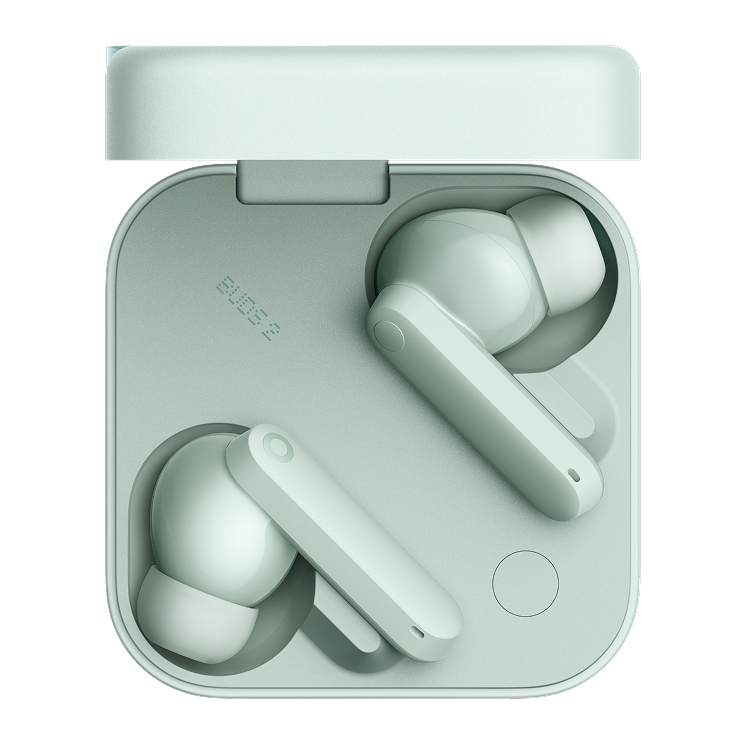 CMF Buds 2 in Light Green with the charging case open