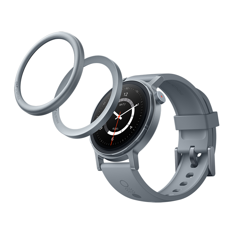 CMF Watch Pro 2 in Ash Grey with its interchangeable bezels