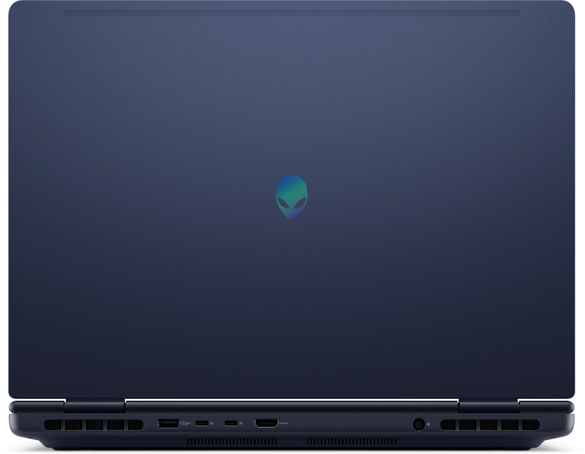 DELL Alienware 16 Aurora closed, showing the lid logo and rear ports