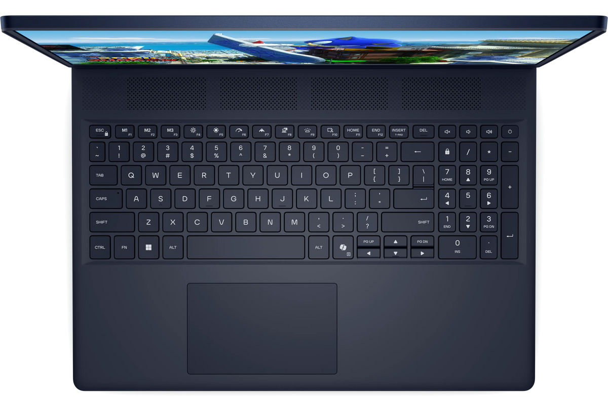 Top-down view of the DELL Alienware 16 Aurora keyboard and touchpad