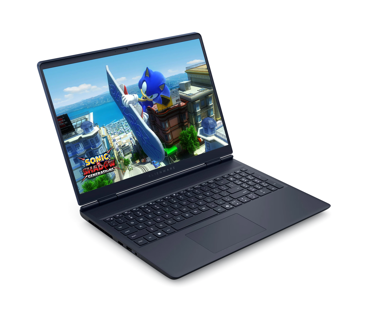 DELL Alienware 16 Aurora open at an angle from the right
