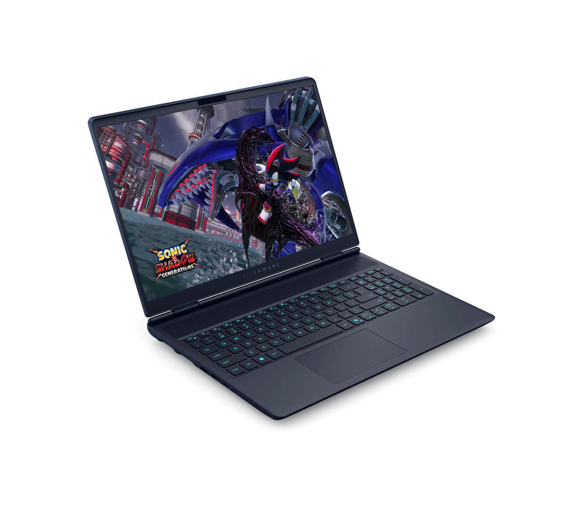 لابتوب ألعاب DELL Alienware 16X Aurora مفتوحًا بزاوية تظهر الشاشة ولوحة المفاتيح