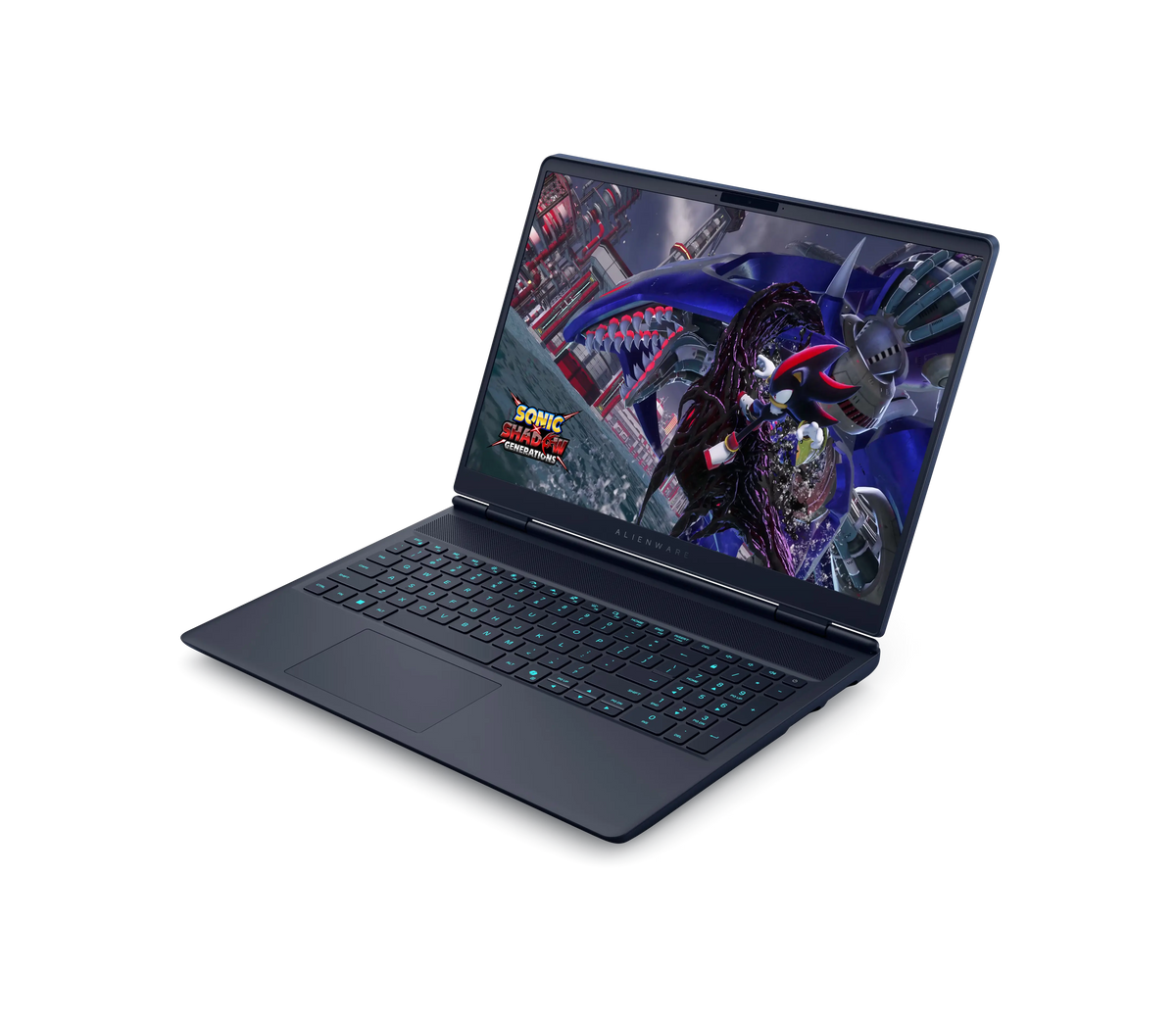 لابتوب ألعاب DELL Alienware 16X Aurora مفتوحًا بزاوية من الجهة المقابلة