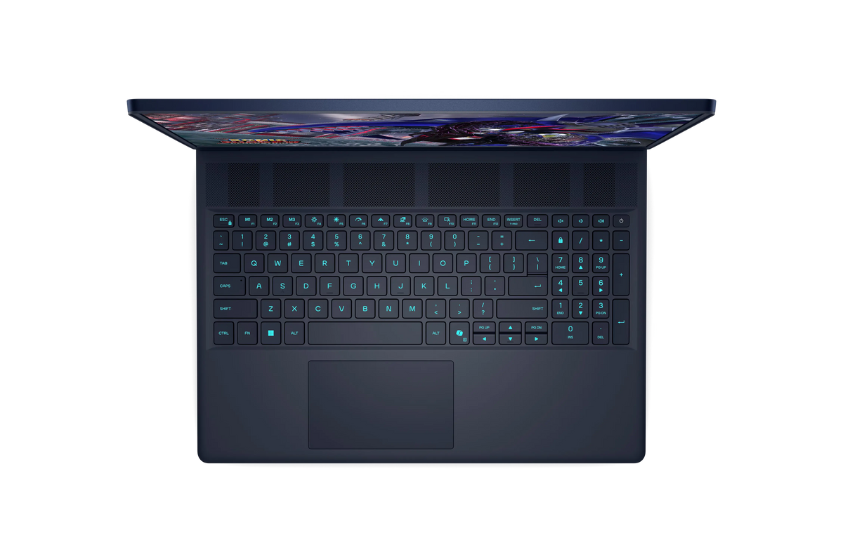 لابتوب ألعاب DELL Alienware 16X Aurora من أعلى تظهر لوحة مفاتيح AlienFX RGB ولوحة اللمس