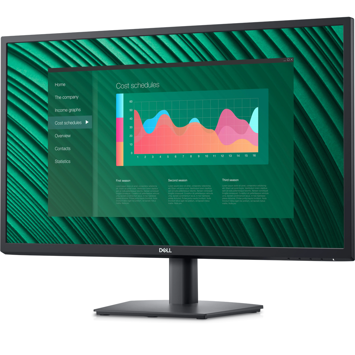 شاشة ديل Dell E2723H مقاس 27 بوصة بدقة Full HD من الأمام بزاوية من الجانب الآخر