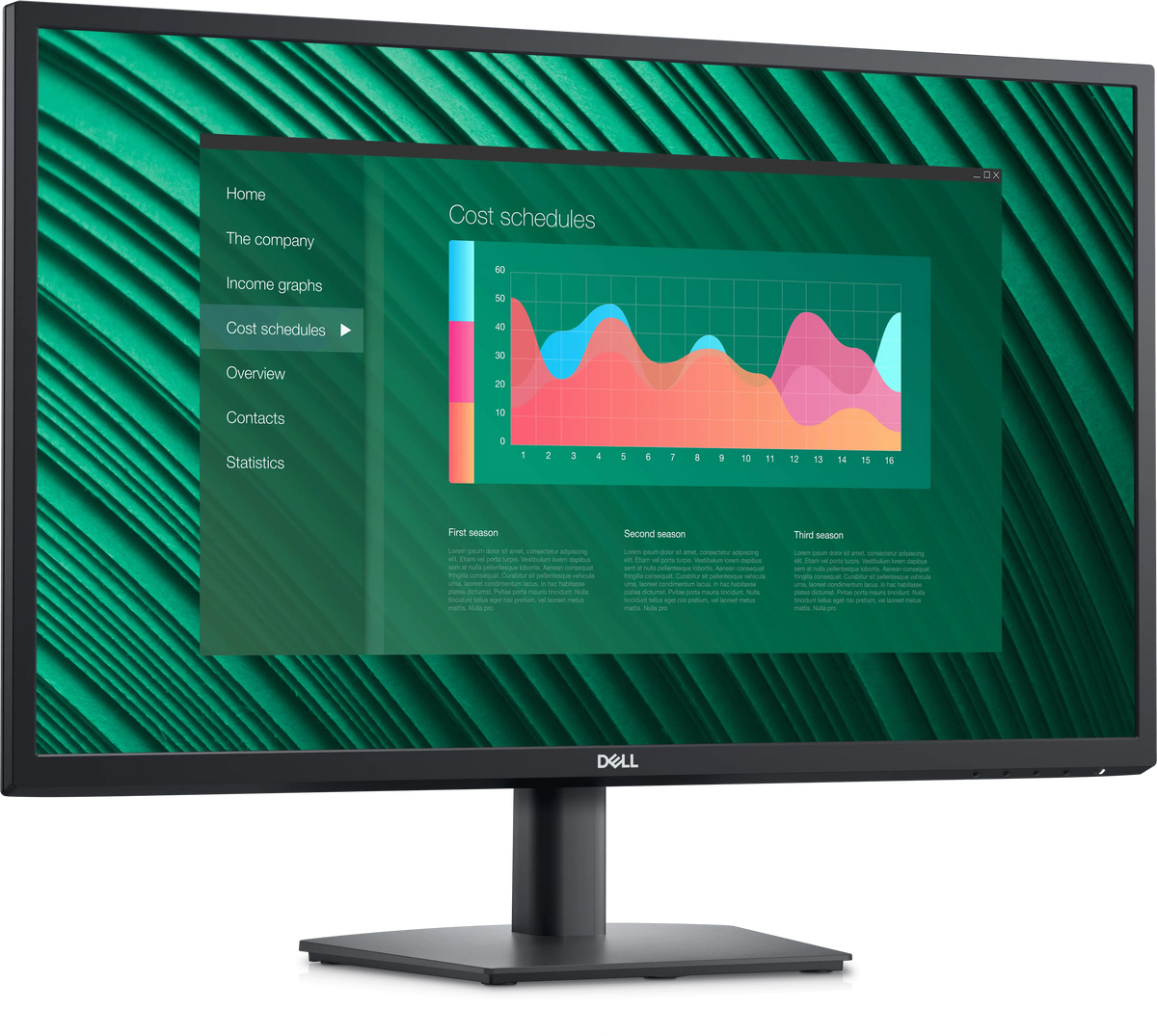 شاشة ديل Dell E2723H مقاس 27 بوصة بدقة Full HD من الأمام بزاوية جانبية