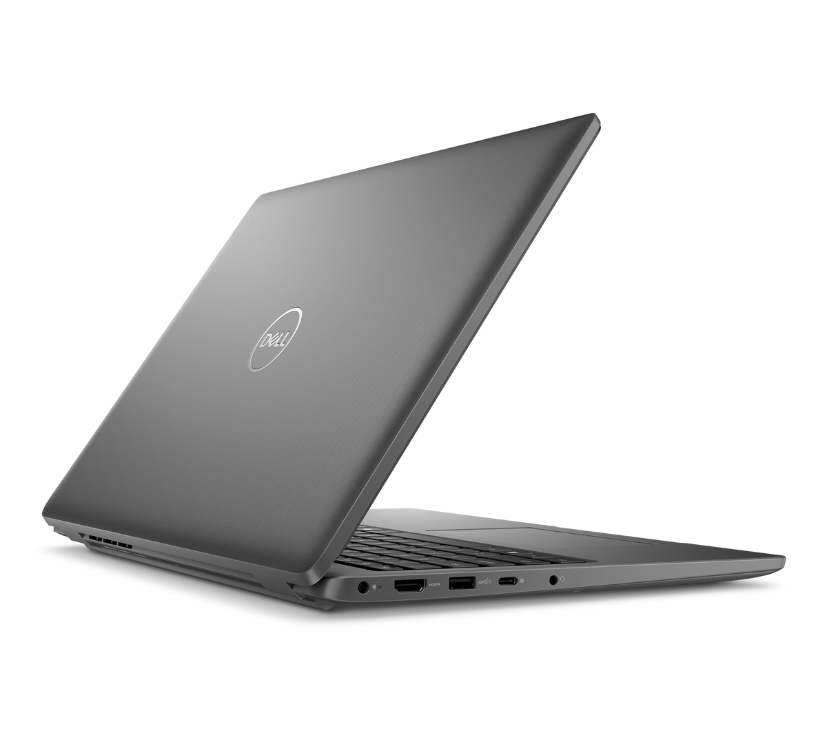 Back of the Dell Latitude 3550 at an angle with the left-side ports