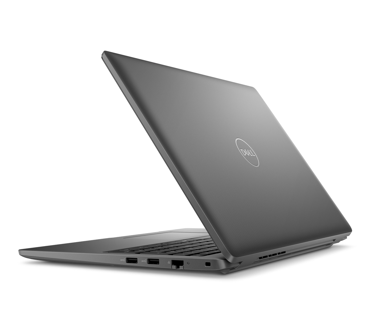 Back of the Dell Latitude 3550 at an angle with the right-side ports