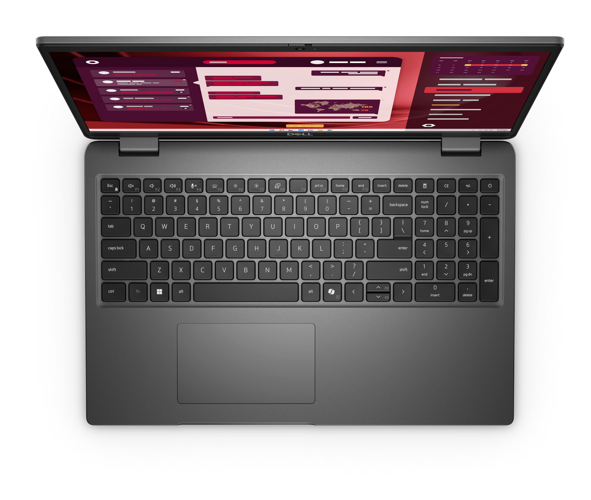 Top view of the Dell Latitude 3550 keyboard with numeric keypad and touchpad
