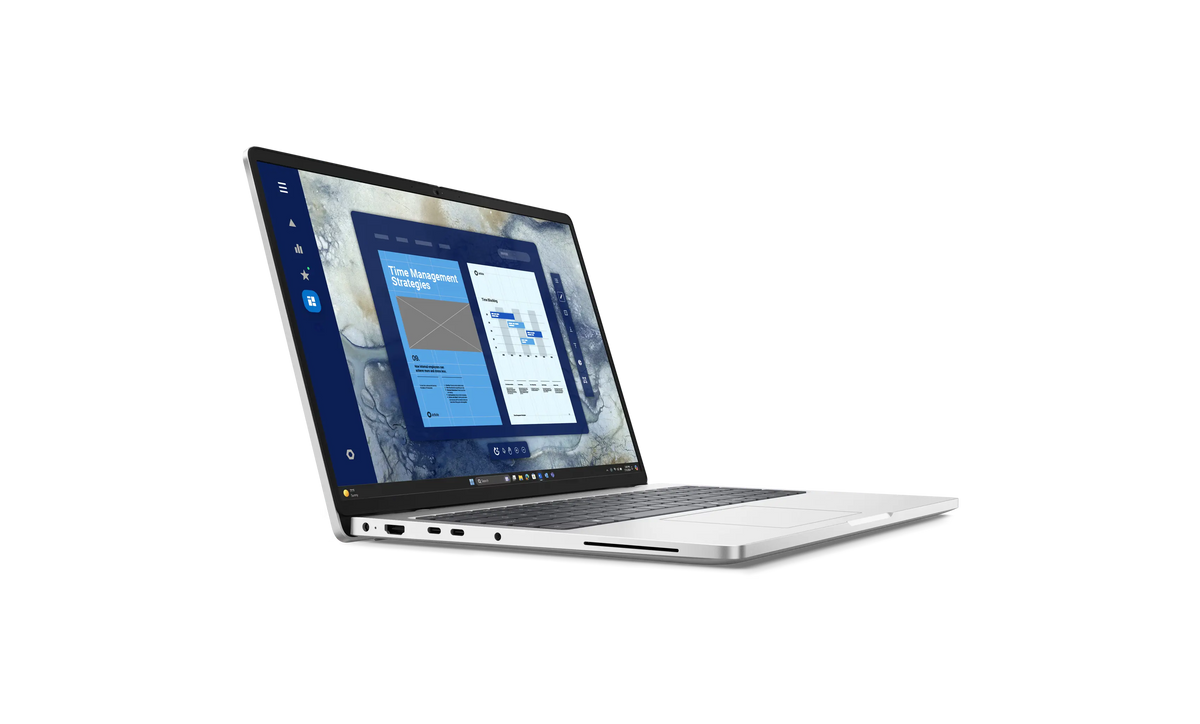 DELL Pro 16 open at a left angle showing the display and keyboard