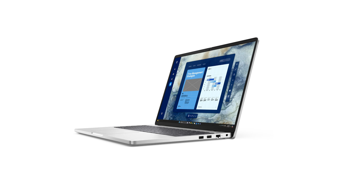 DELL Pro 16 open at a right angle showing the side ports