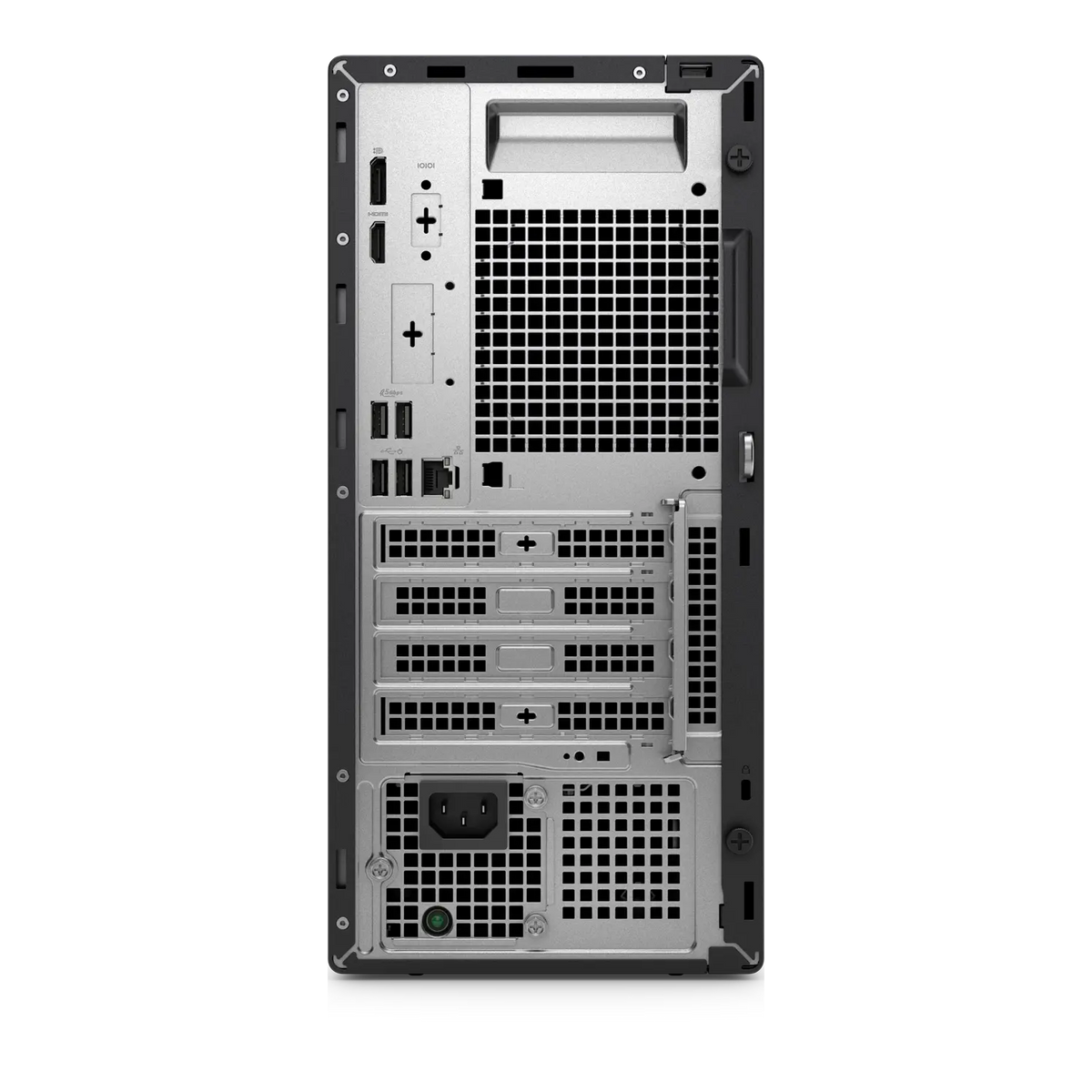 Rear panel of the DELL Pro Tower QCT1250 showing the ports and the expansion slots