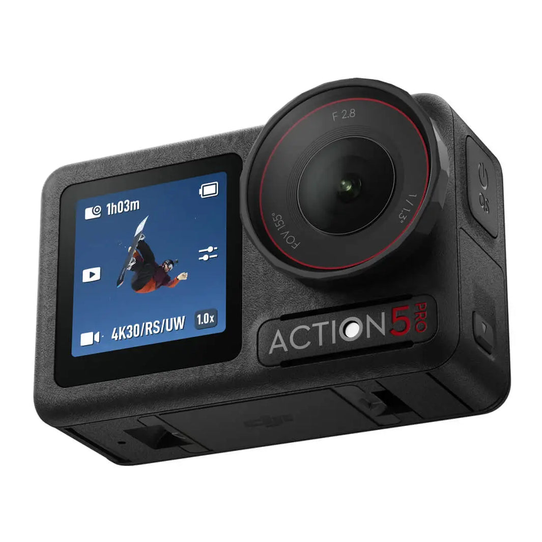 DJI Osmo Action 5 Pro three-quarter front view from below