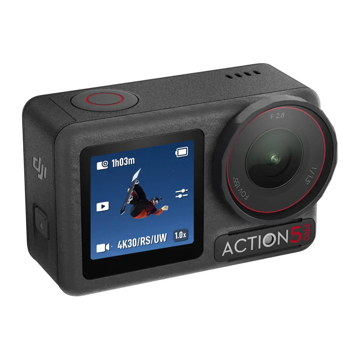 DJI Osmo Action 5 Pro top and left side view with record button