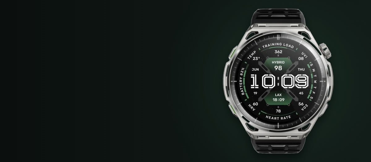 Amazfit Balance 3 smartwatch in stainless steel with a black sport band
