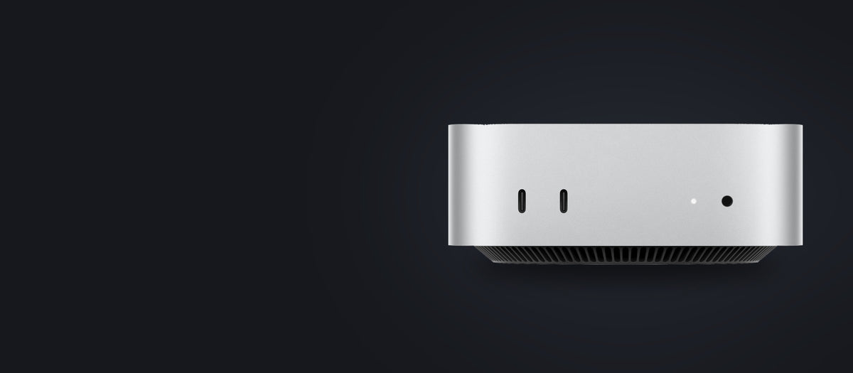 Apple Mac mini M6 front view with two USB-C ports