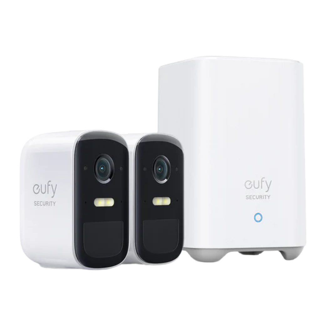eufy Security eufyCam 2C Pro 2+1 kit with two white wireless cameras and HomeBase 2