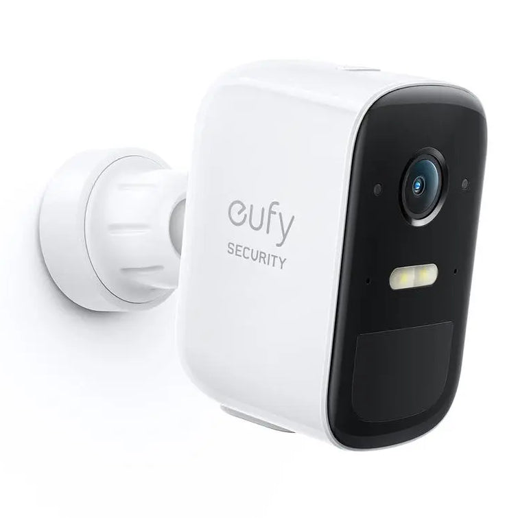 eufy Security eufyCam 2C Pro wireless security camera on its wall mount, front view with spotlight