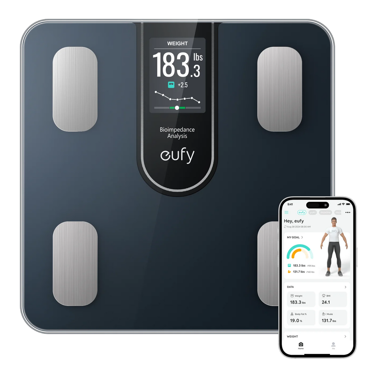 ميزان يوفي الذكي C20 الأسود بشاشته الملونة مع تطبيق eufy Life على الموبايل