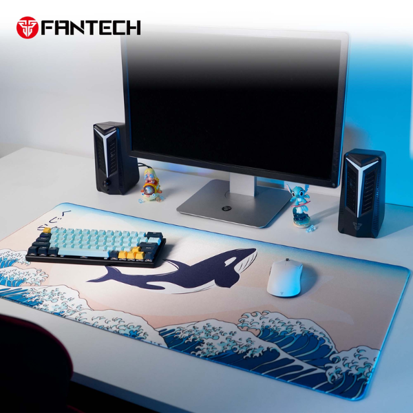 Fantech ATO MP905 deskmat in the Kujira Nami design on a gaming desk