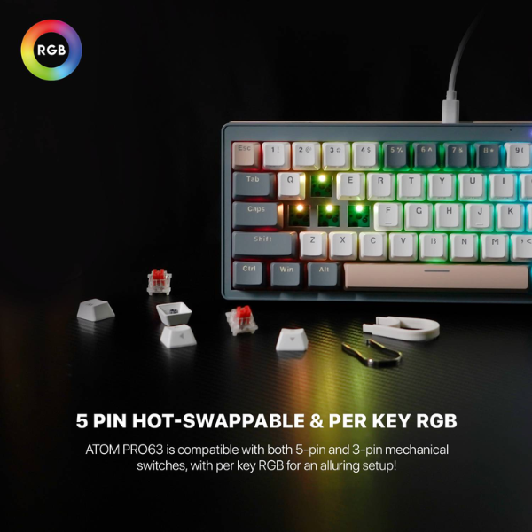 Hot-swap بخمسة أطراف وإضاءة RGB لكل مفتاح في كيبورد فانتك ATOM PRO63