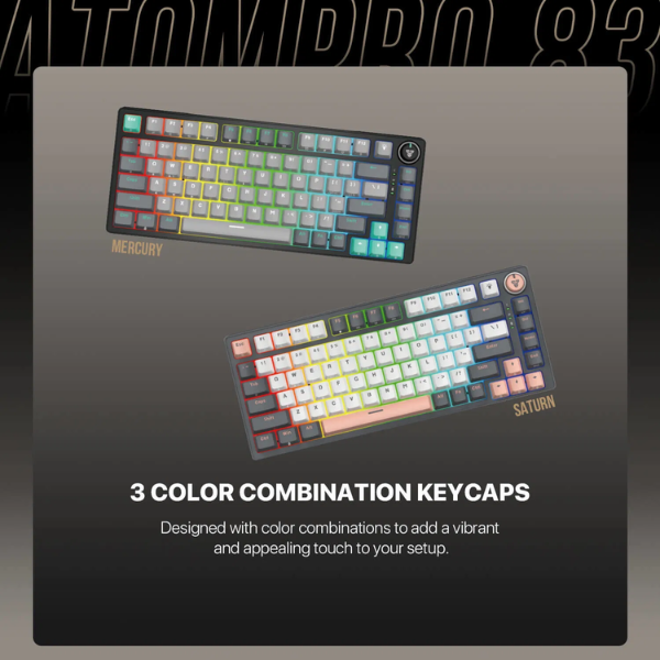 Three-colour keycaps on the Fantech ATOM PRO83 in Saturn and Mercury