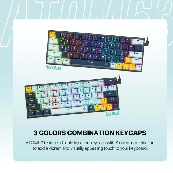 أغطية مفاتيح مزدوجة الحقن بثلاثة ألوان في كيبورد فانتك ATOM63 MK874V2 Mizu