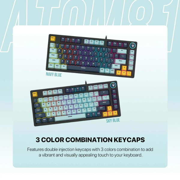 أغطية مفاتيح مزدوجة الحقن بثلاثة ألوان في كيبورد فانتك ATOM81 MK875V2 Mizu