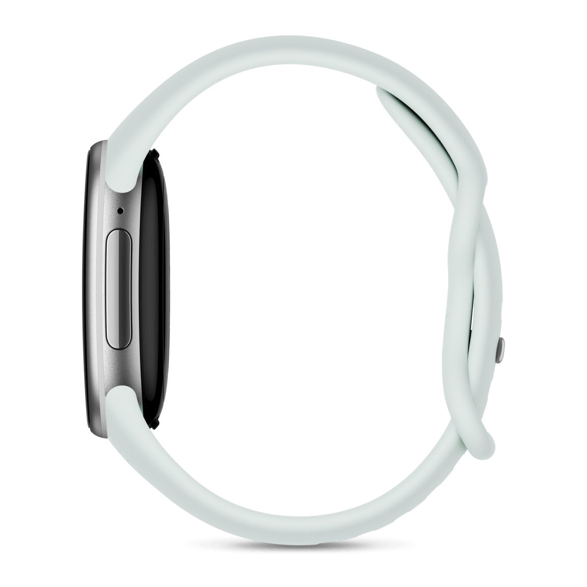 سمارت باند جوجل Fitbit Edge بهيكل ألومنيوم فضي ساتان وسوار Fog، منظر جانبي