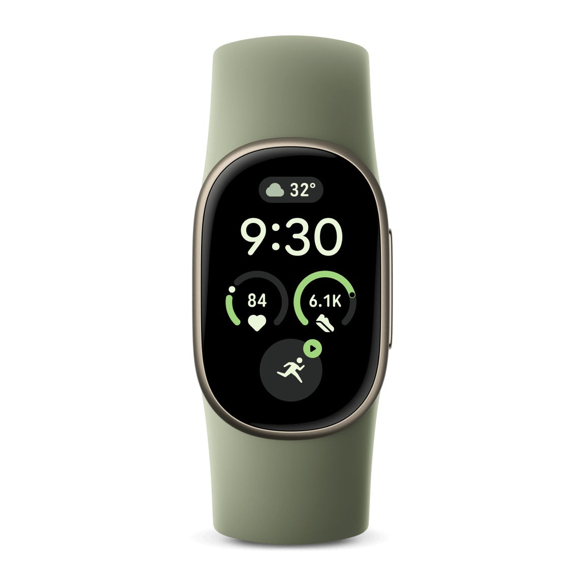 سمارت باند جوجل Fitbit Edge بهيكل ألومنيوم Satin Pyrite وسوار Olive، منظر أمامي