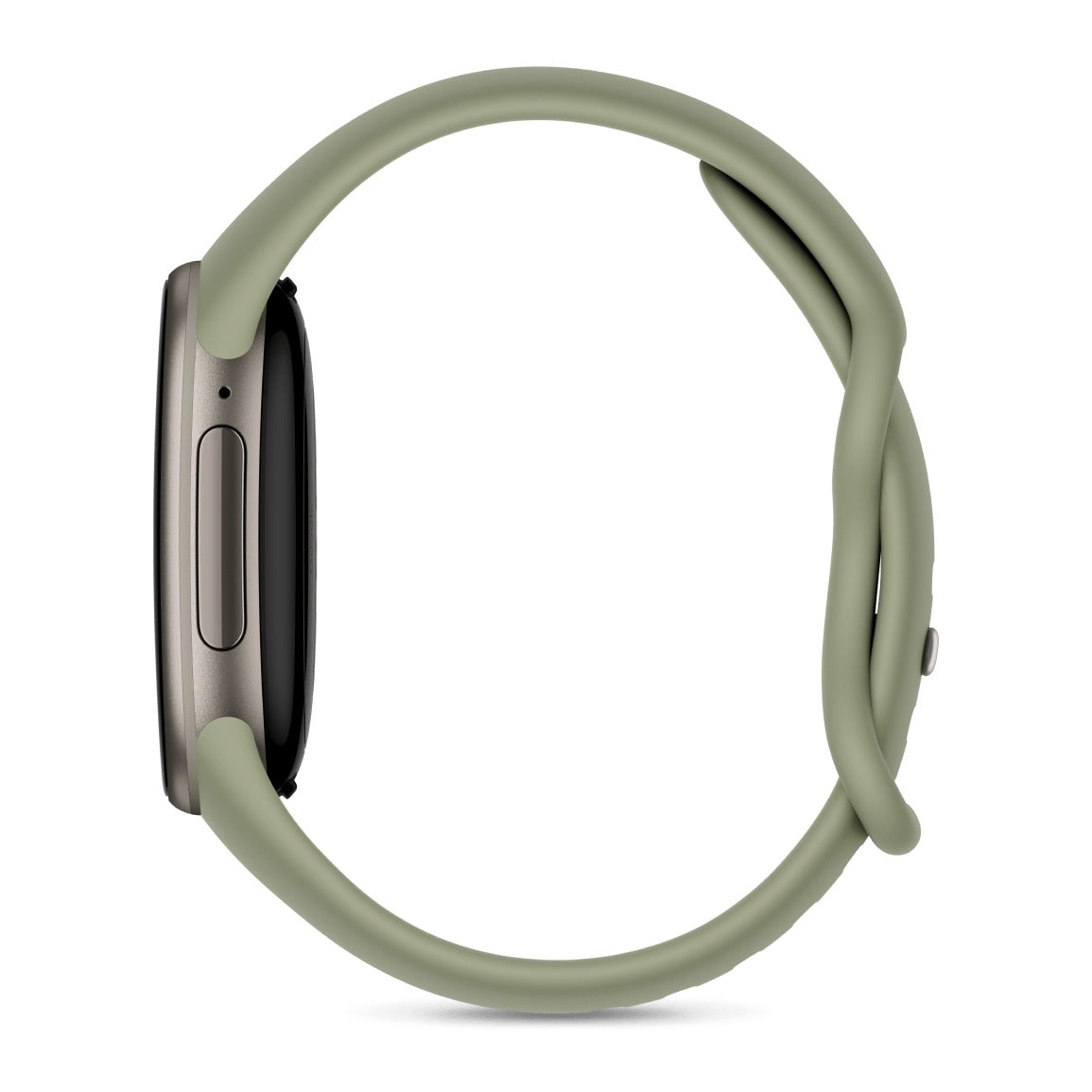 سمارت باند جوجل Fitbit Edge بهيكل ألومنيوم Satin Pyrite وسوار Olive، منظر جانبي