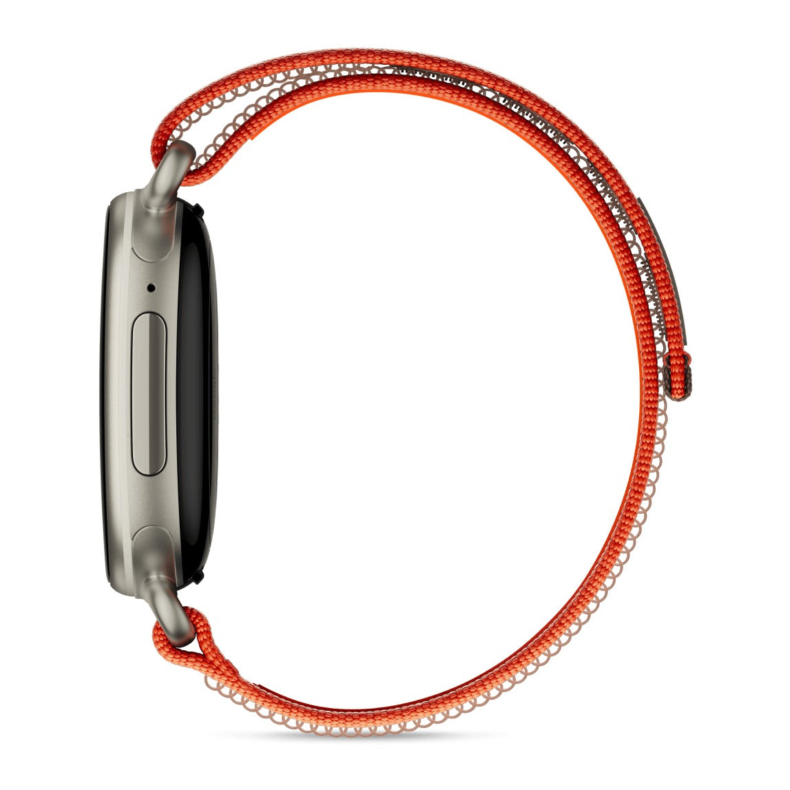 سمارت باند جوجل Fitbit Edge إصدار ستيفن كاري الخاص بهيكل Satin Pyrite وسوار Rye، منظر جانبي