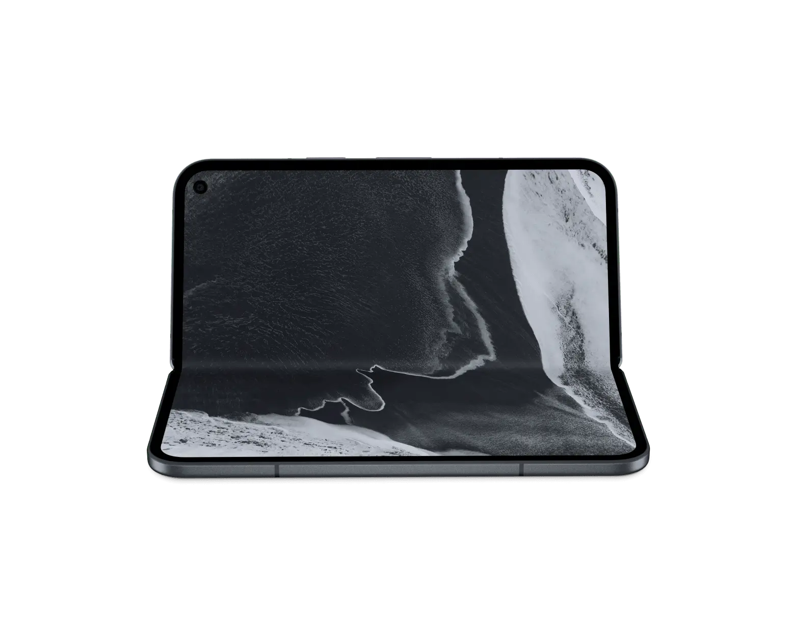 Google Pixel 11 Pro Fold 5G in Obsidian, half-folded in tabletop position