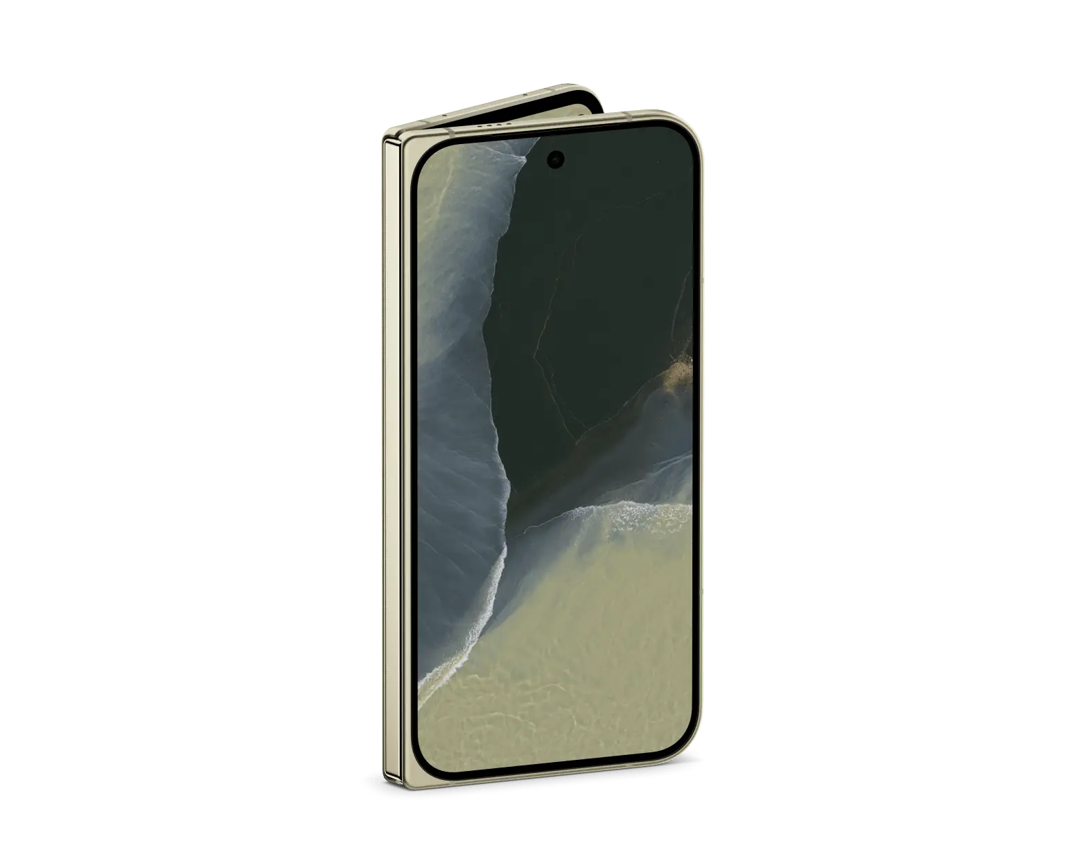 Google Pixel 11 Pro Fold 5G in Olive, folded showing the cover display