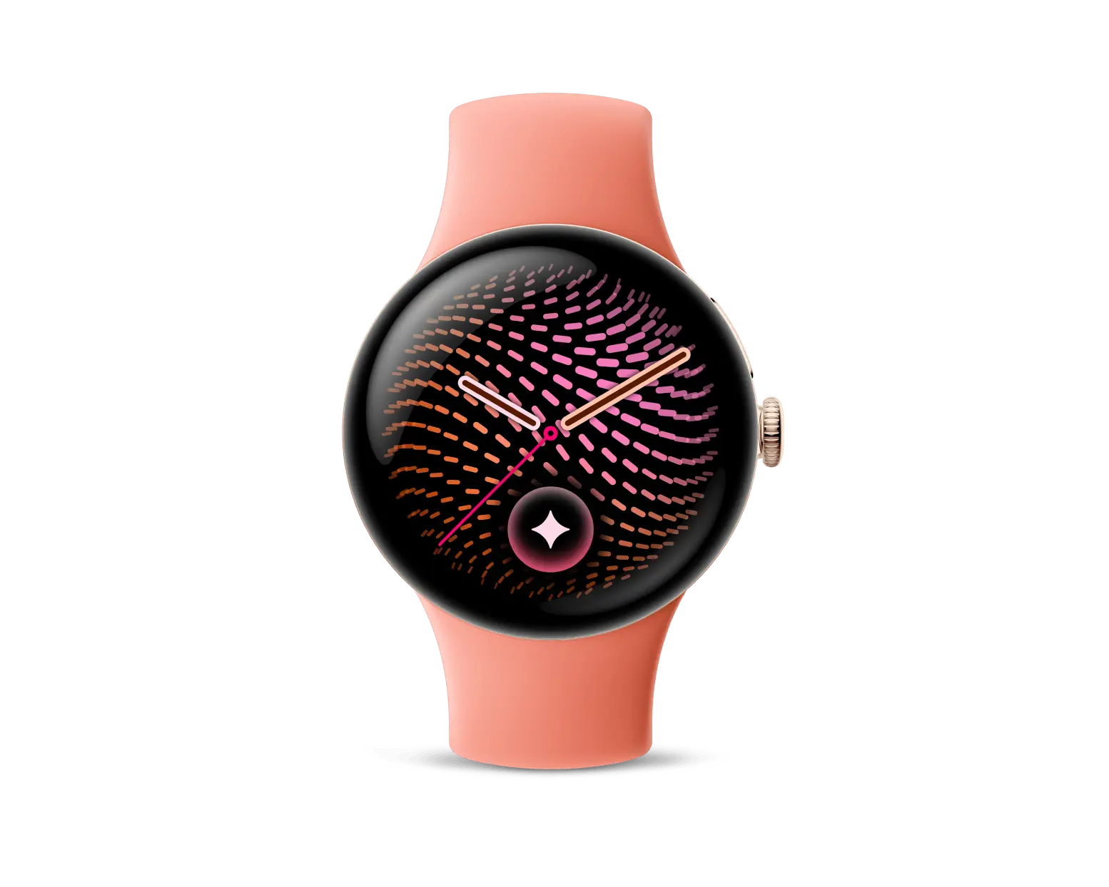 Google Pixel Watch 5 Smart Watch in Champagne Gold with Canyon band, front view