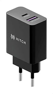 HITCH Power Pace Wall Charger 2 Ports USB-C USB-A 20W-Color: Black---Ennap.com