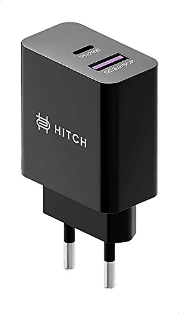 HITCH Power Pace Wall Charger 2 Ports USB-C USB-A 20W-Color: Black---Ennap.com